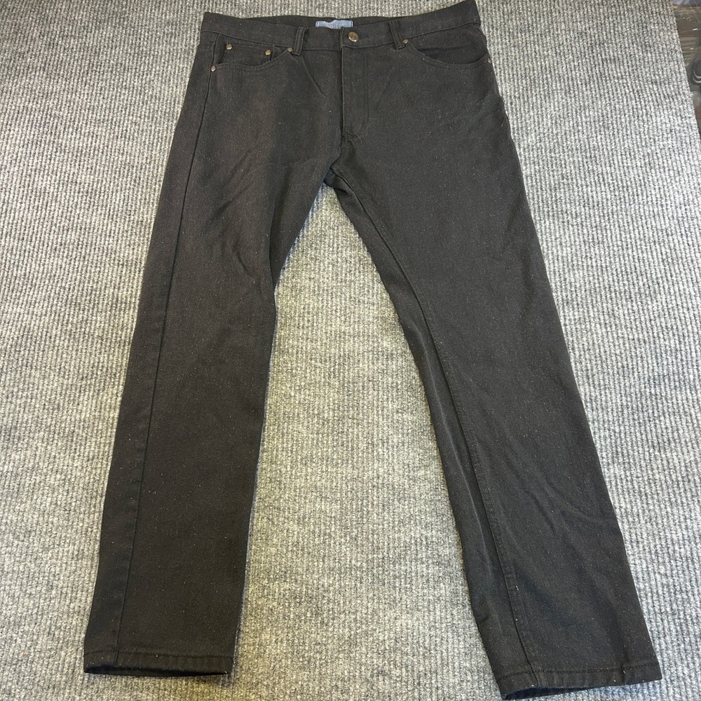 GS-115 Mens Black Denim Straight Leg Pants Size 36 Stretch Cotton Blend Jeans